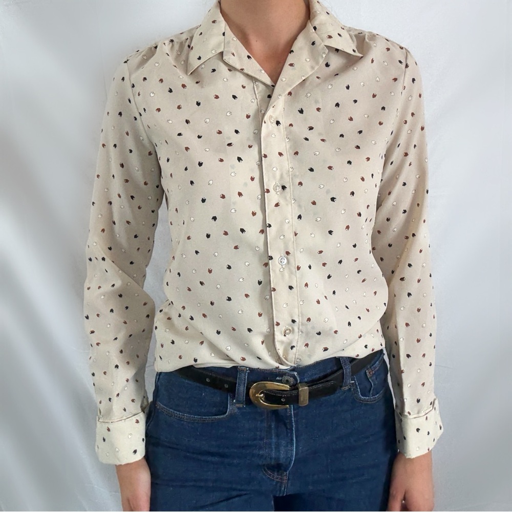 Vintage 70s Adelaar men’s button up shirt top cream neutral long sleeve small